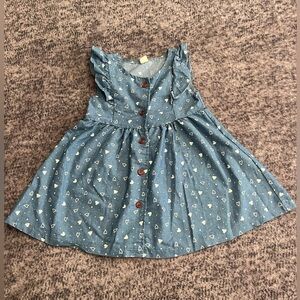 Blue Heart Pattern Toddlers Button Down Ruffle Dress Size 3T